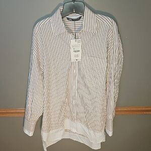 Zara Beige and White Striped Shirt Dress NWT